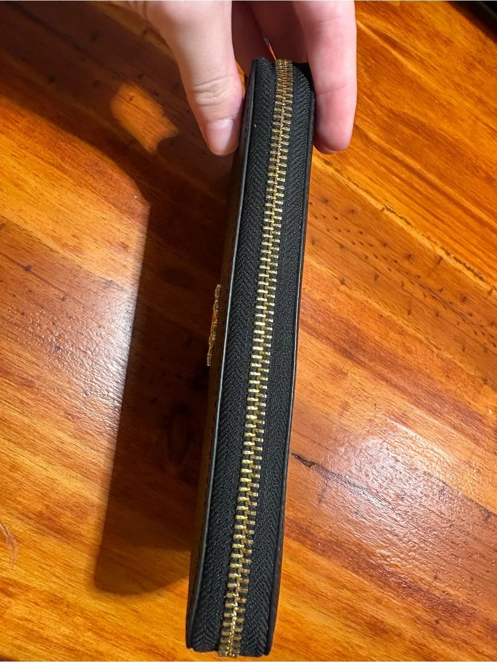 Coach Black Leather Wristlet Wallet with Gold Logo